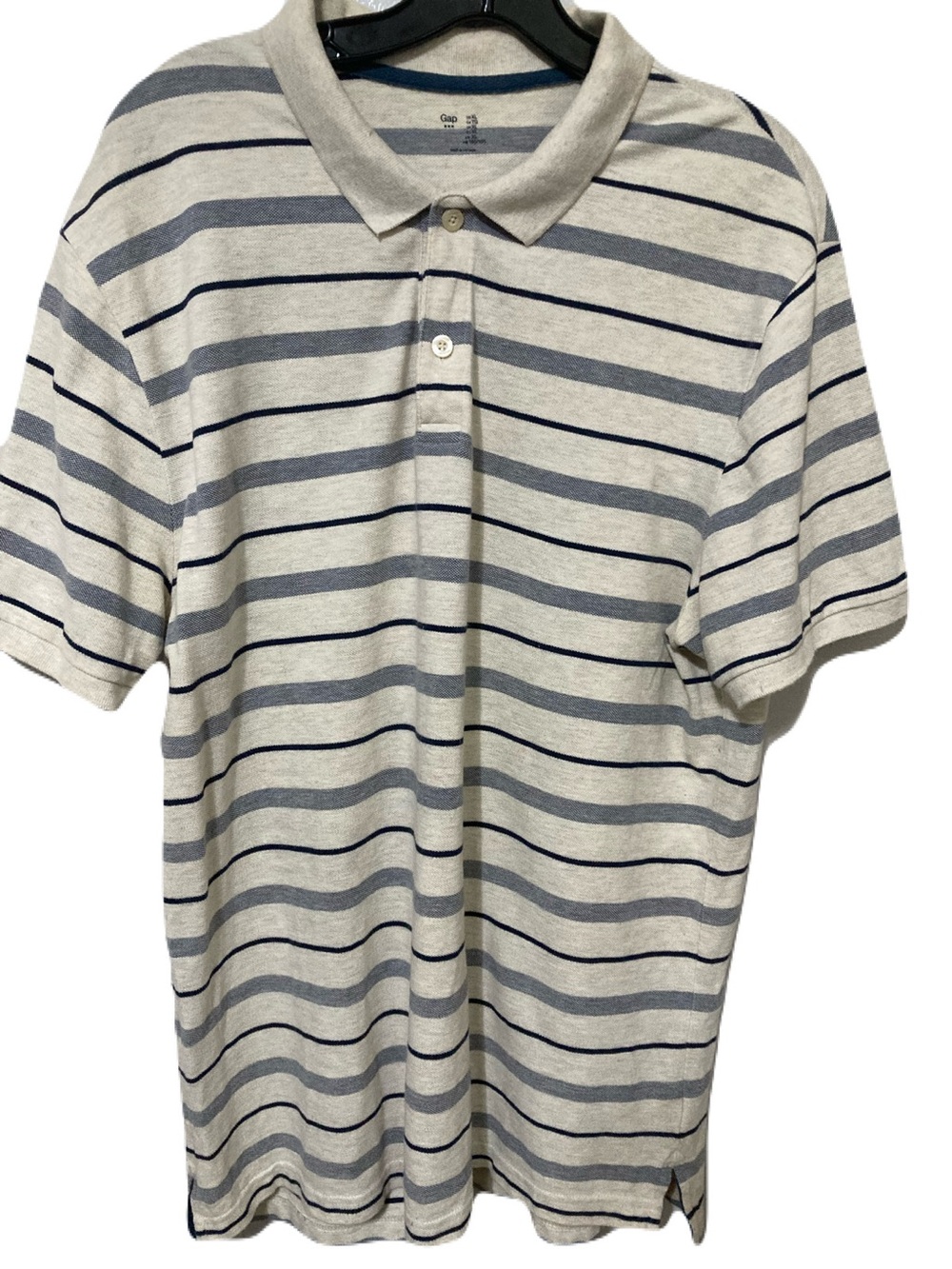Puritan Men's Striped Polo in Cream and Navy